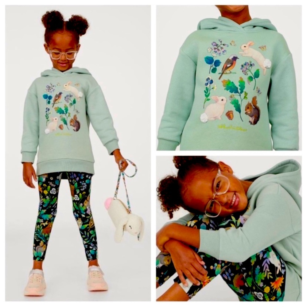ISO Whooli Chen x H&M green hooded sweatshirt w/ woodland scene - sizes 7 and up